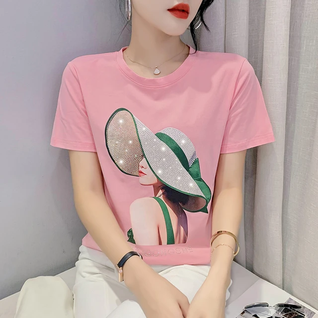 Black White Green Pink Short Sleeve T Shirt Women Cotton Summer Printed T  Shirt Female Slim