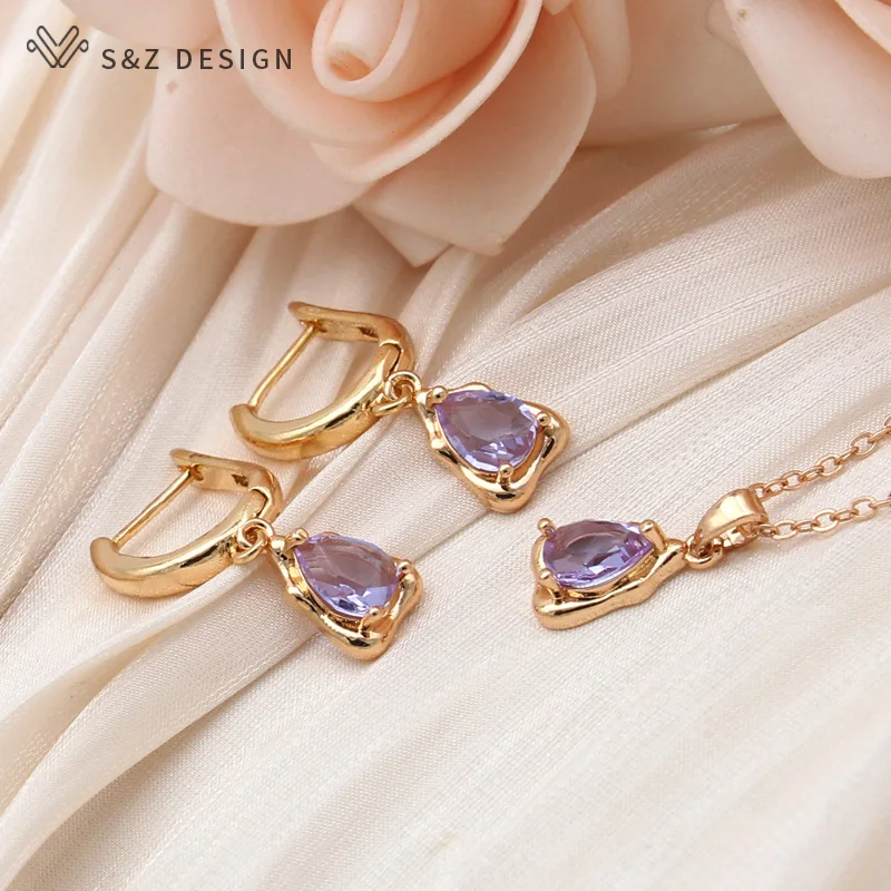 S&Z DESIGN New Fashion Irregular Champagne Gold Color Light Purple Water Drop Dangle Earrings For Women Party Daily Jewelry Gift