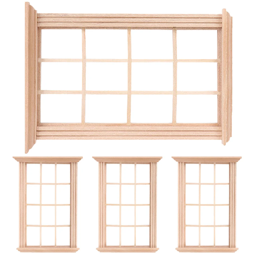 

4 Pcs Window Frame Model Mini Uncolored Wooden House Adornment Furniture Baby Accessories Fairy Miniature Things