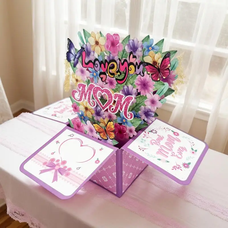 3D Pop Up Flowers Mother's Day Card Birthday Anniversary Wedding Greeting Card Heartwarming Note Tag for Festival Holiday