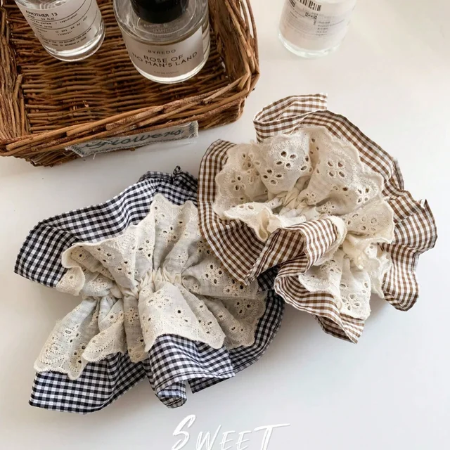 1PC French-Style Soft Four-Layer Lace Houndstooth Hair Scrunchie, Elegant and Fashionable Daily Hair Accessory, Ladies' Hair Acc 1