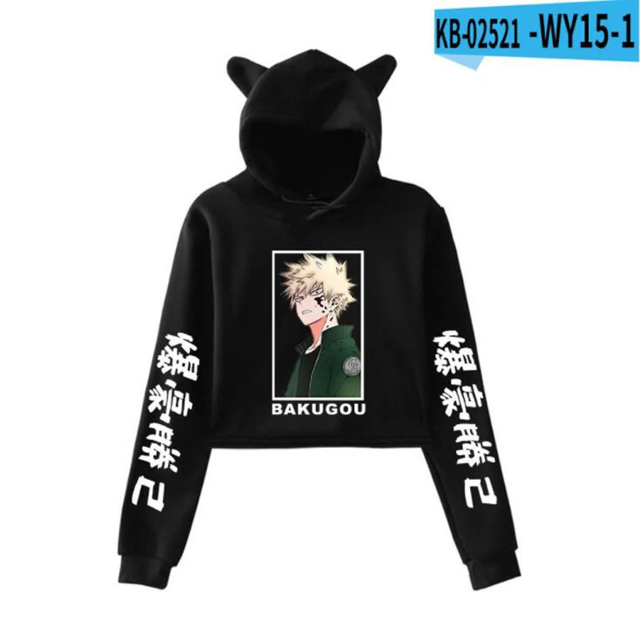 

Girl sweatshirt New Girls Anime My Hero Academia Sweatshirt bakugou deku Boku No Hero Academia Hoodies Cat Ears Crop Sudaderas