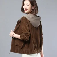 Loose Fit Corduroy Short Jacket Women's Autumn Winter New Style Korean Version plus Size Women's Coat Top Casual Outerwear