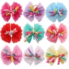 100PCS Dog Bows Volumes Ribbon Pet hair bows Dog Lace Bowknot Rubber bands Cute Dog Hair accessories Porcelain Gift For Dogs 4