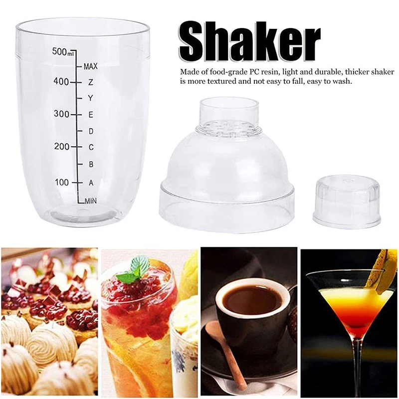 Plastic Boston Cocktail Shaker Tins Shaker Cup Clear Drink Shaker Bottle Mixing Shakers With Scale For Professional Bartenders