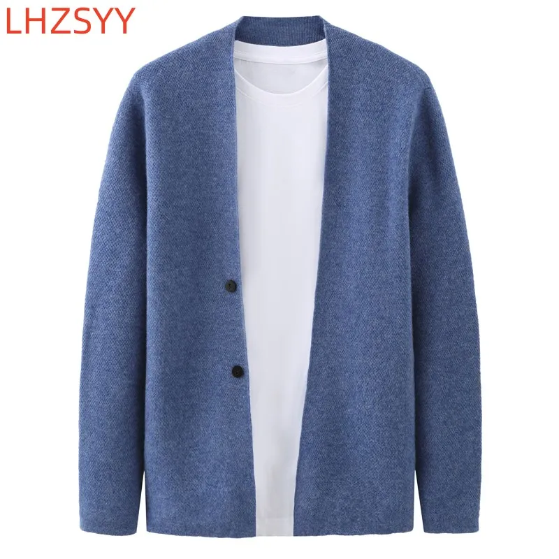 LHZSYY 남성용 캐시미어 재킷, V넥 니트 가디건, 캐주얼 루즈 탑, 청년 순수 울 스웨터, 따뜻한 고품질 코트, 가을 신상