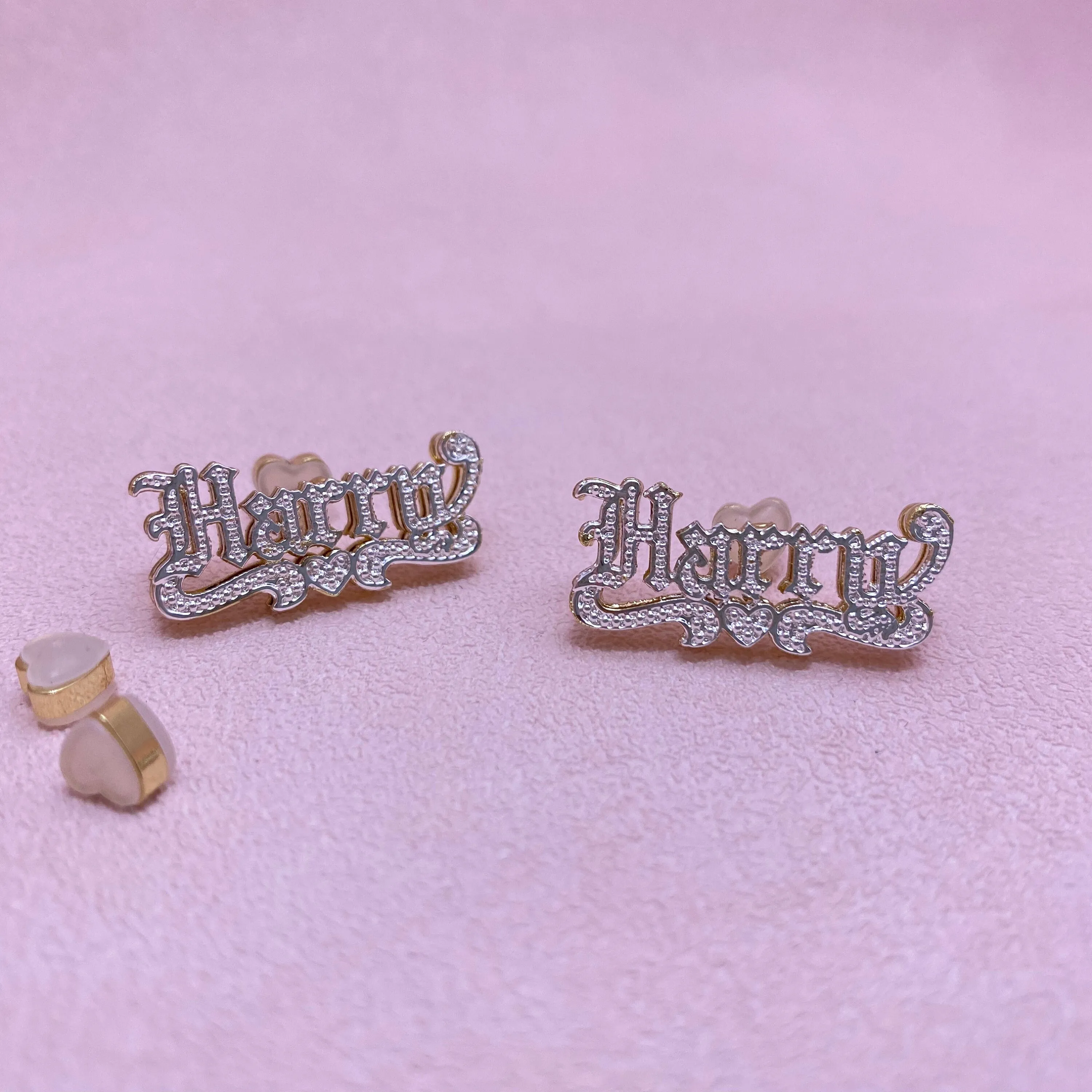 VishowCo Custom Double Layer Name Earrings  Women Double Gothic Name Earrings Personalized Ear studs Girlfriend Gift