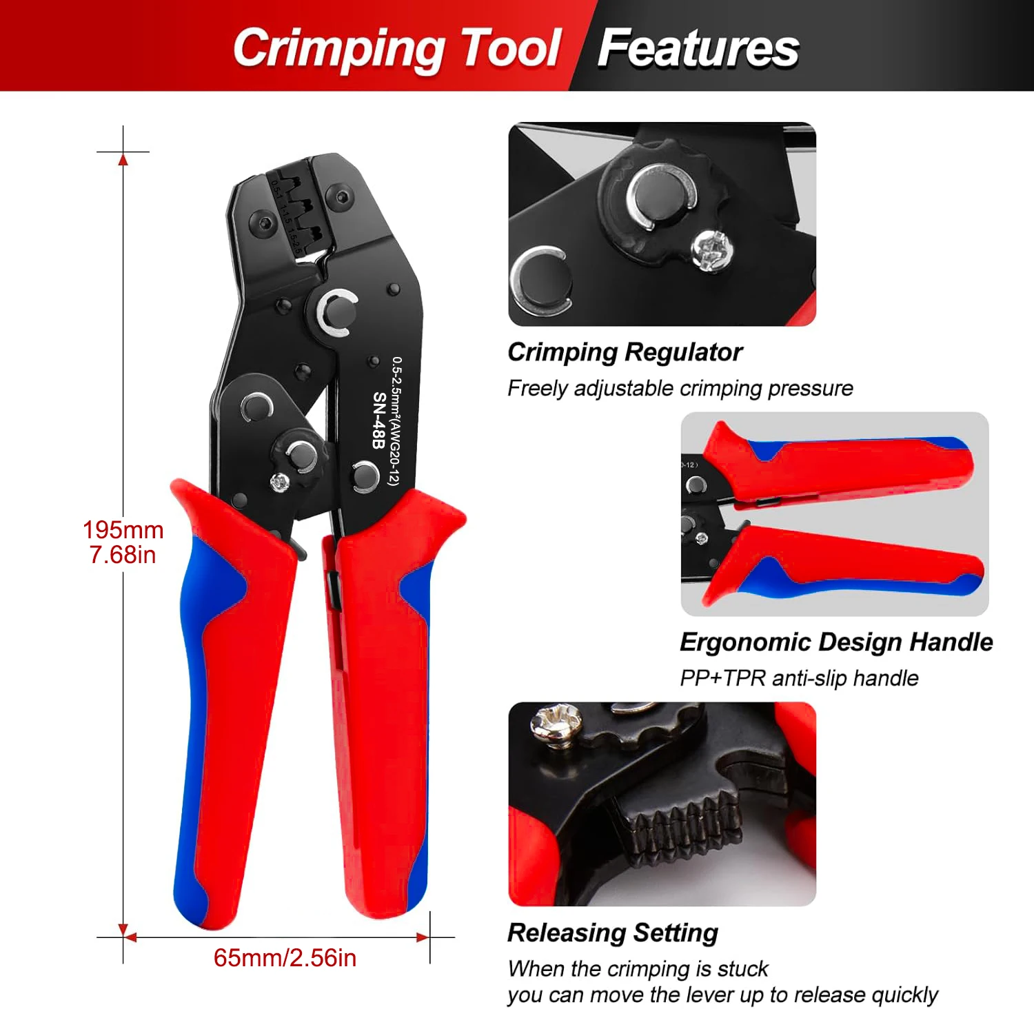Crimping pliers set cable lugs connector hand tool kit 0.5-2.5 mm&sup2;