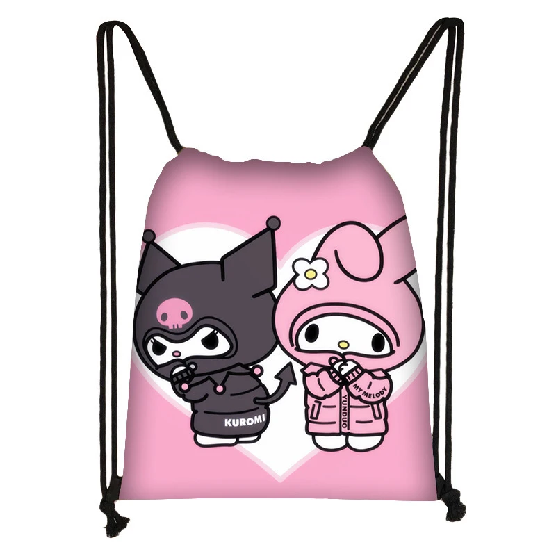 

Sanrio Drawstring Bags Anime Melody Kuromi Cartoon Backpack Large Capacity Storage Bag for Kids Portable Cotton School Bags Gift