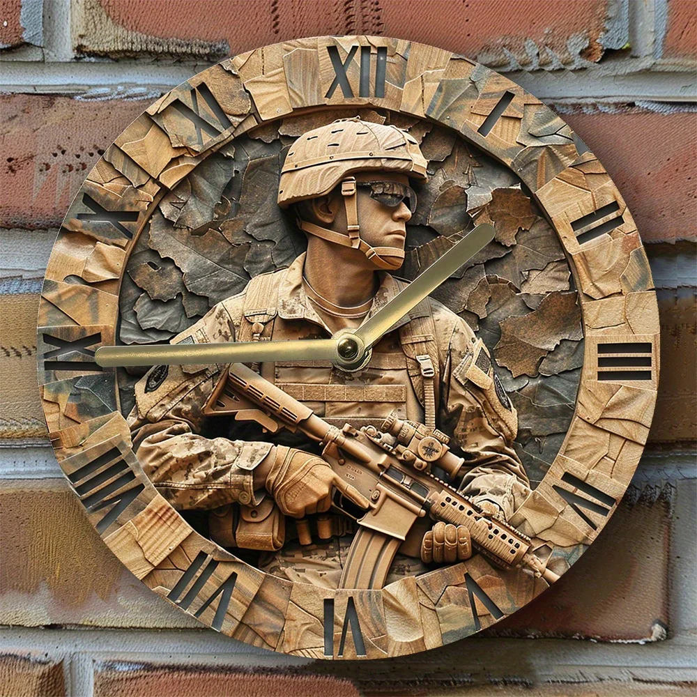Silent-Aluminum-Wall-Clock-With-American-Soldier-Theme-Perfect-For-Diy ...