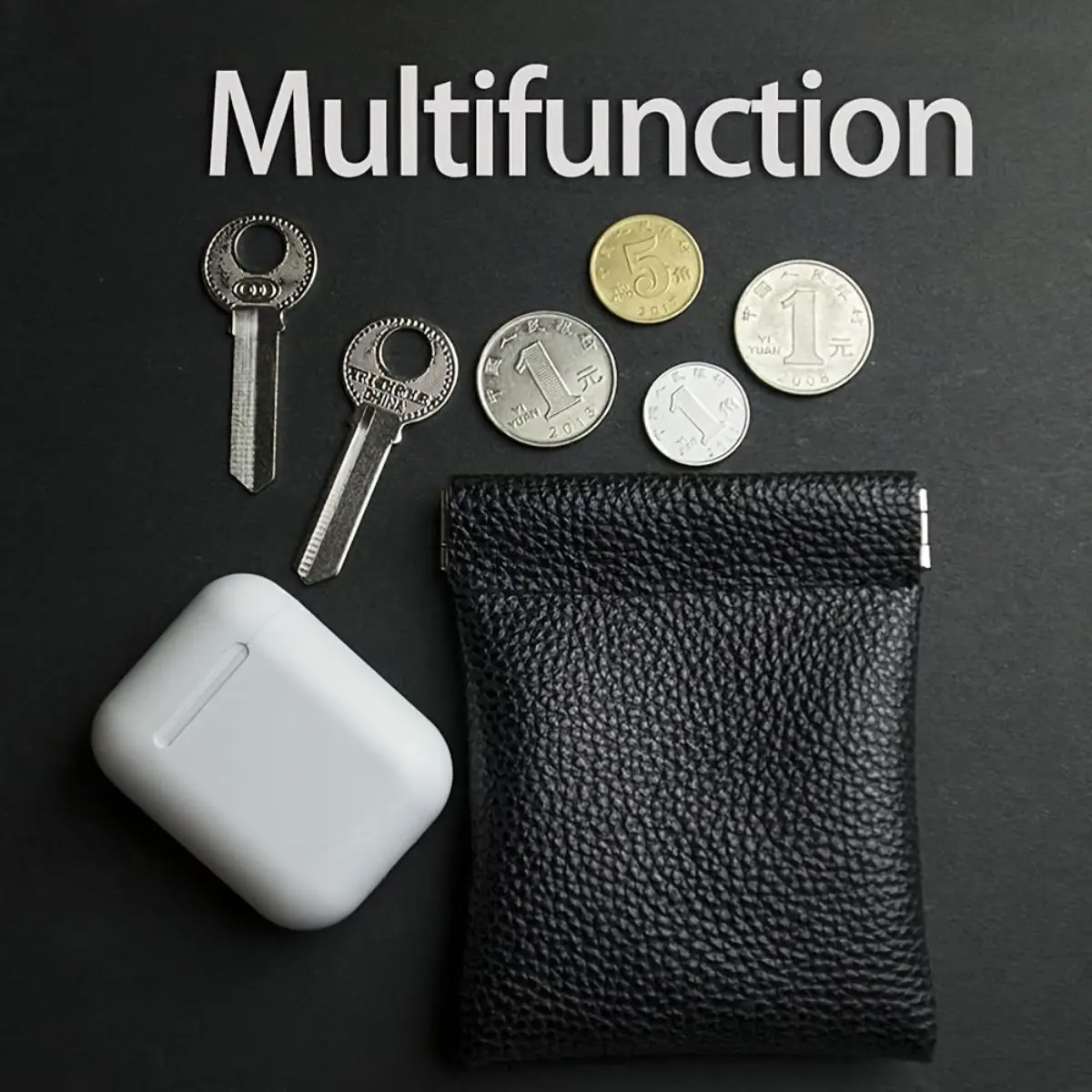 Compact PU Leather Coin & Keychain Wallet – Versatile Earbud and Cable Organizer Pouch