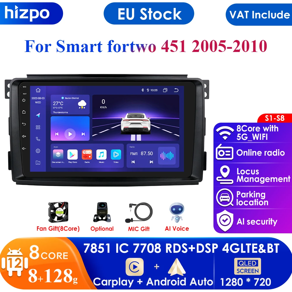 7862 Ai Intelligent Screen 2Din Android Car Radio Lettore Video Multimediale Per Smart Fortwo 2006-2010 Gps Nav Carplay Auto 4G Rds
