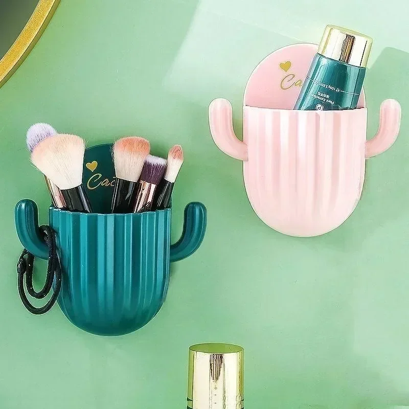 Wall Self-adhesive Toothbrush Holder Drain Shelf Household Cactus Storage Rack Shaver Organizer Bathroom Accessories 1pc