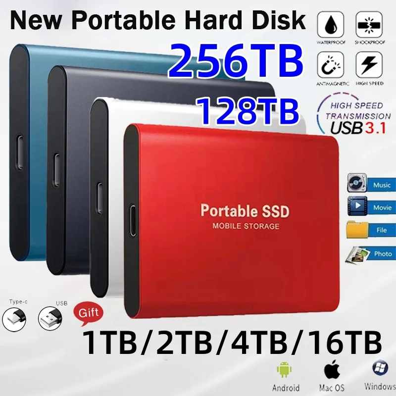 1TB External Hard Drive 256TB Original Solid-state Drive 4TB Portable SSD USB3.1 High-speed External Hard Disk for Laptop/MAC/PC