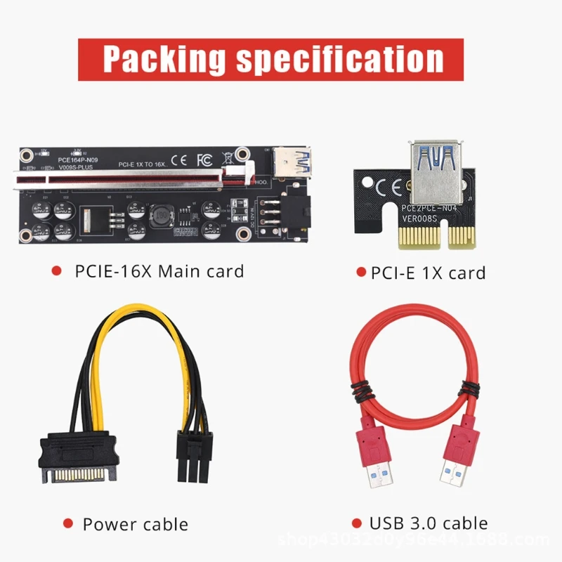 

VER009S Кабель USB3.0 для майнинга графического процессора PCI-E Riser Card PCIE X1–X16 6-контактный разъем питания