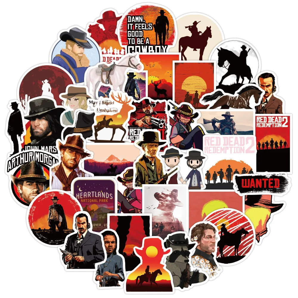10/50pcs Game Stickers Red Dead Western Cowboy Style Redemption for  Phone Laptop Luggage Case Skateboard Waterproof Stickers