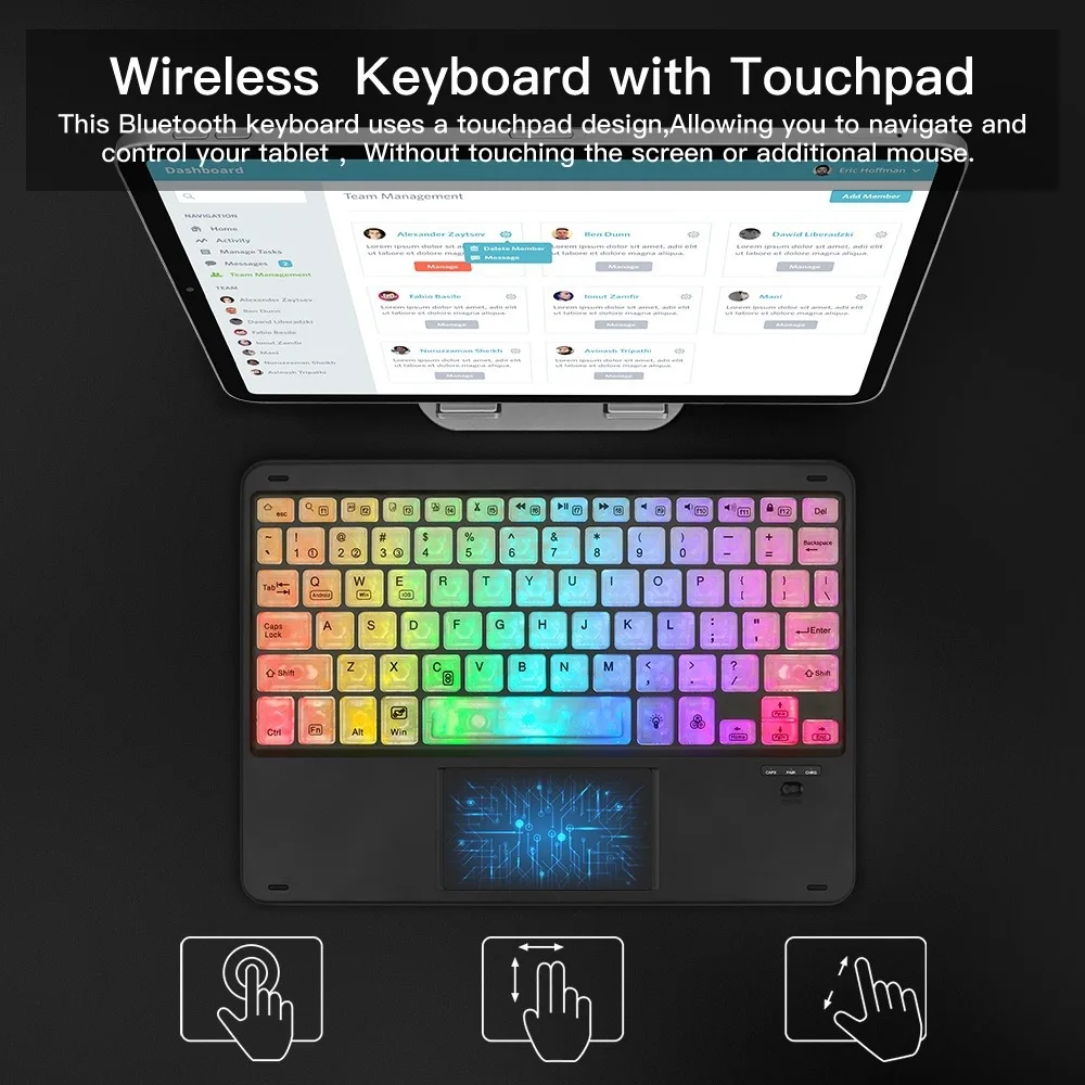 Touchpad e Mouse sem Fio Bluetooth Teclado Retroiluminado Arco-íris para Ipad Ios Android Windows Espanhol Coreano Rgb - Imagem 2