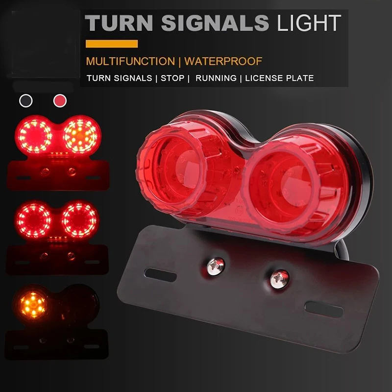 Mini 11-LED Motorcycle Tail Light – 12V Universal, Red Lens, For Cafe Racer / Bobber / ATV