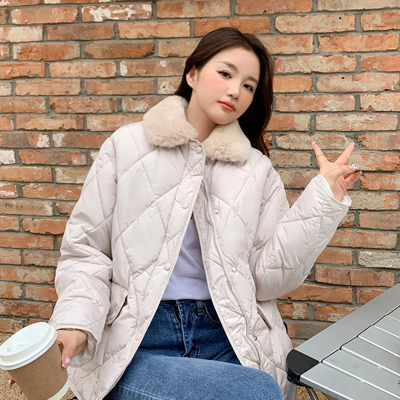 Winter Korean Thick Add Cotton Coat Women Casual Zipper Up Short Furry Collar Jacket Warm Down Cotton Parkas Woman