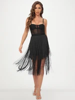 Tassel Bodycon Mesh Bandage Dresses Cross Back Strap Mini Midi Dress HLBANDAGE Tassel Bodycon Mesh Bandage Dresses Cross Back