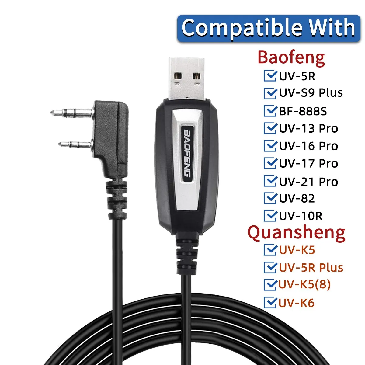  USB Programming Cable With CD for Baofeng UV-5R 82 888S UV-S9PLUS UV-13 16 17 21 Pro Quansheng UV-K5 5R Plus Walkie Talkie Radio 