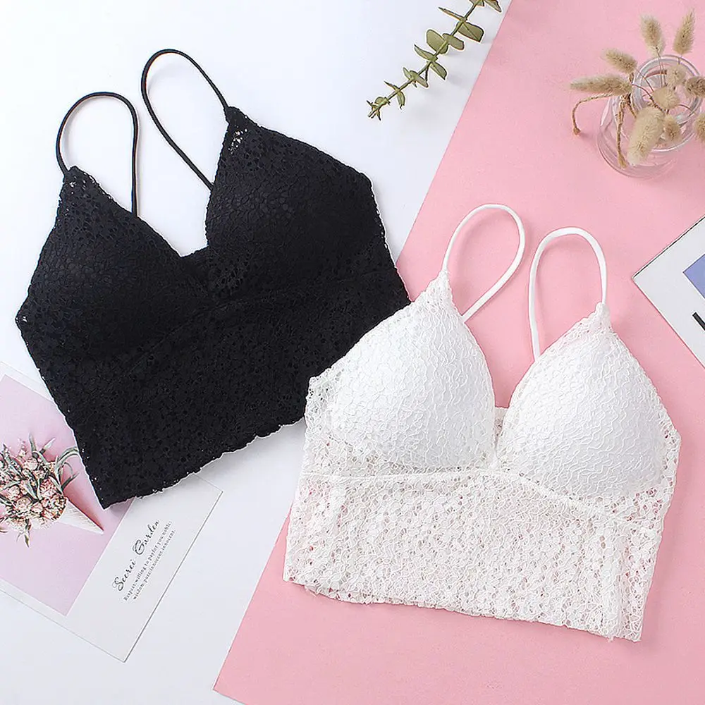 

Seamless Fashion Shoulder Strap Backless Breathable Solid Color Sexy Tanks Lace Bra Invisible Crop Tops Women Camisoles