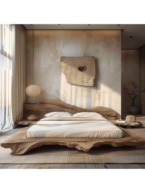 Chinese-style all-solid wood bed, wabi-sabi wind peach blossom core homestay furniture log master bedroom 1.8 meters double bed 2 Chinese-style all-solid wood bed, wabi-sabi wind peach blossom core homestay furniture log master bedroom 1.8 meters double bed 2