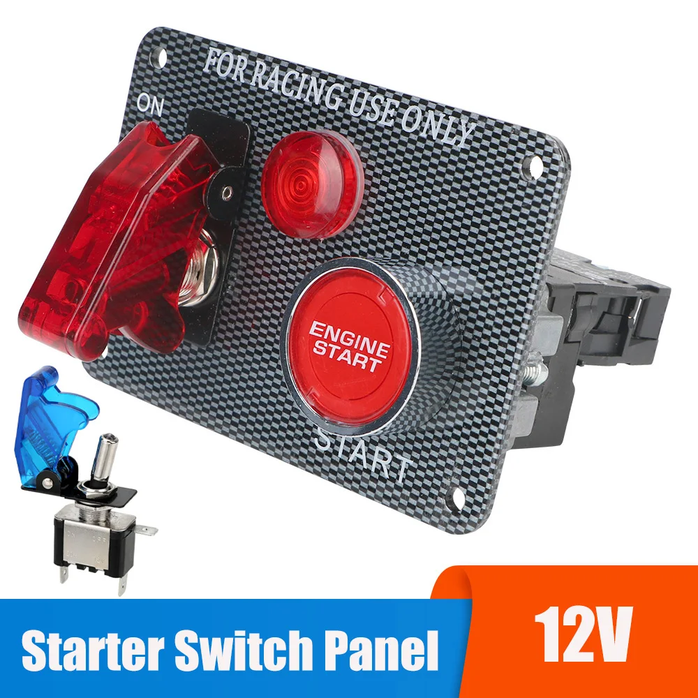 Universal 12V Racing Car Engine Ignition Kit with Carbon Fiber Toggle Switch Panel