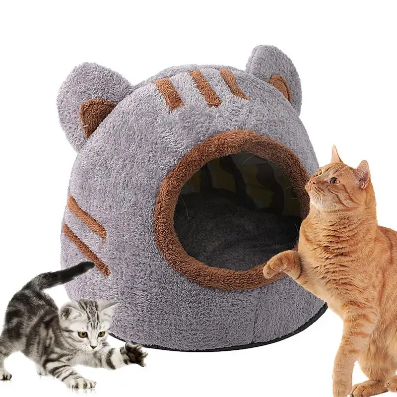 

Plush Cat Bed Cave Sleep Comfort In Winter Iittle Mat Basket Small Dog House Products Pets Self-Warming Cat Tent Bed Cat Huts