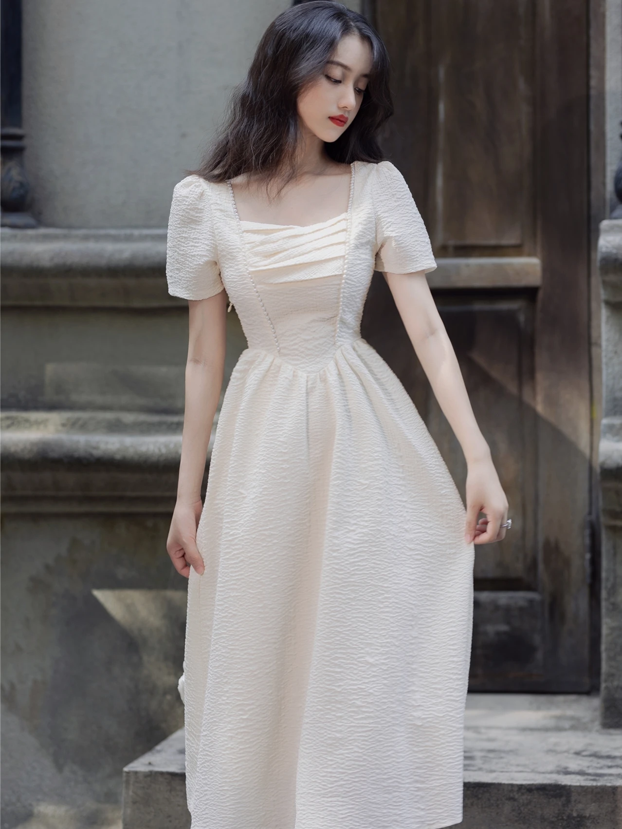 Women Vintage French Style Girly Sweet and Elegant Midi Dress