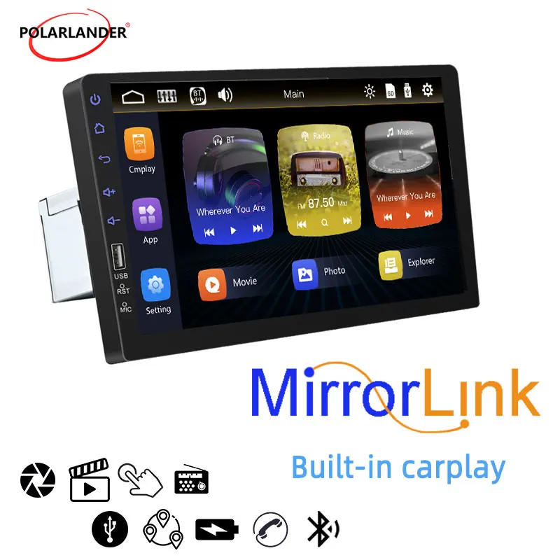 

9-дюймовый автомобильный мультимедийный плеер для Carplay, IOS, Android, MP5, сенсорный экран, часы и дата, FM, камера заднего вида, вход Bluetooth, TF карта