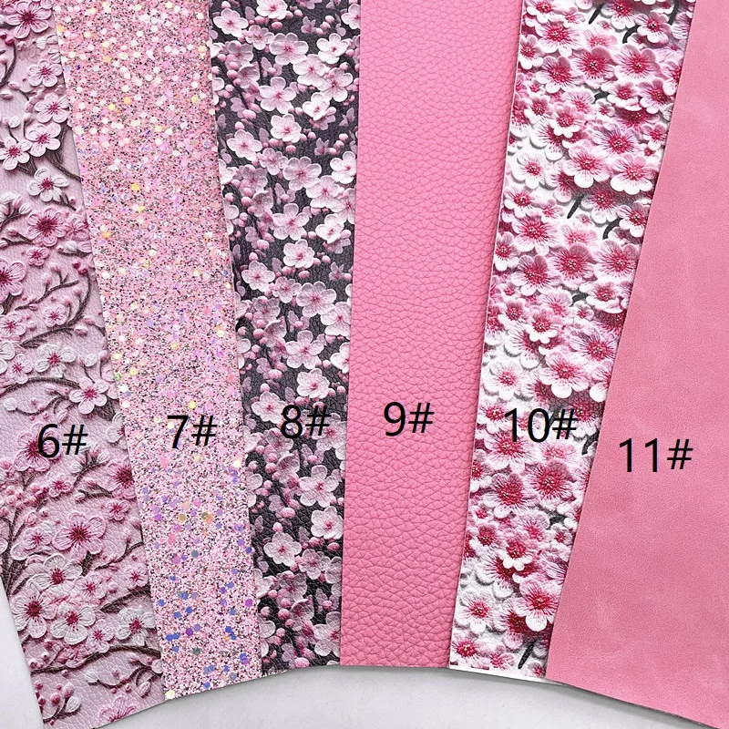 Checkers Roses Sakura Flowers Printed Synthetic Leather Vinyl Leather Pink Glitter For Bow Earrings DIY 21X29CM or 30x134cm W753