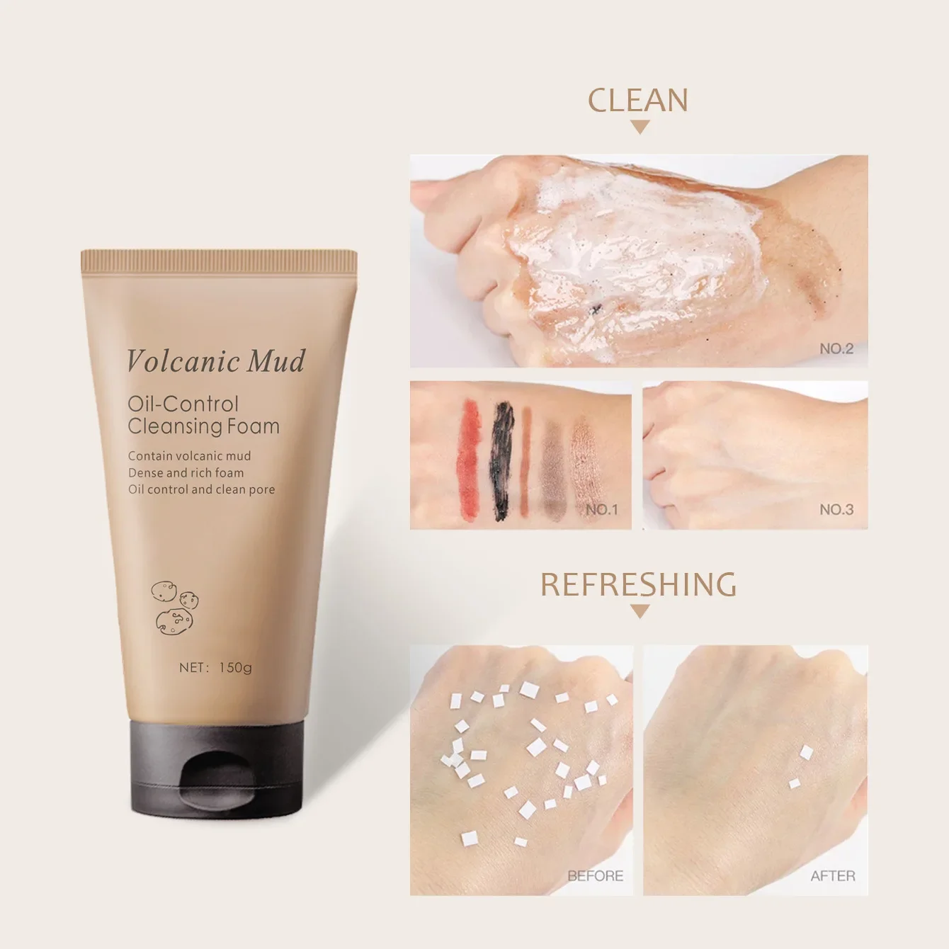 150g Volcanic Mud Oil-control Cleansing Milk Moisturizing Cleansing Milk Cleansing Facial Cleanser  Exfoliante Facial Face Wash 3