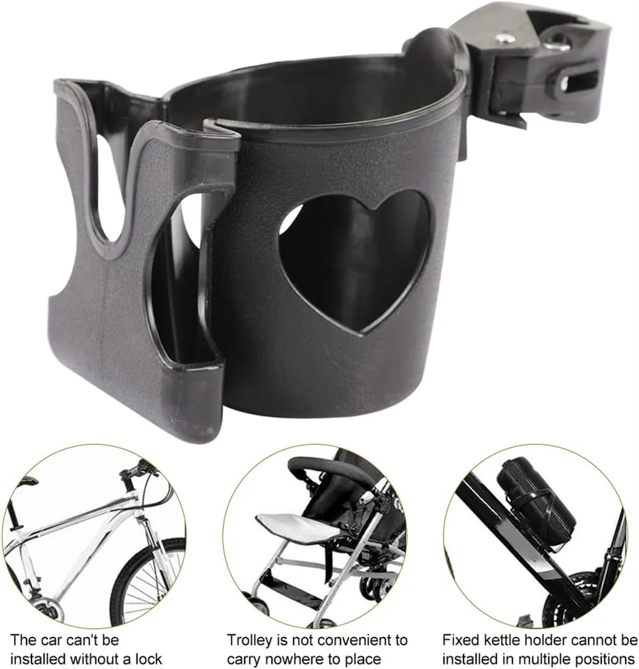 Portabicchieri Universale Per Passeggino 360° Con Supporto Telefono - Accessorio In ABS Nero Per Bicicletta E Sedia A Rotelle