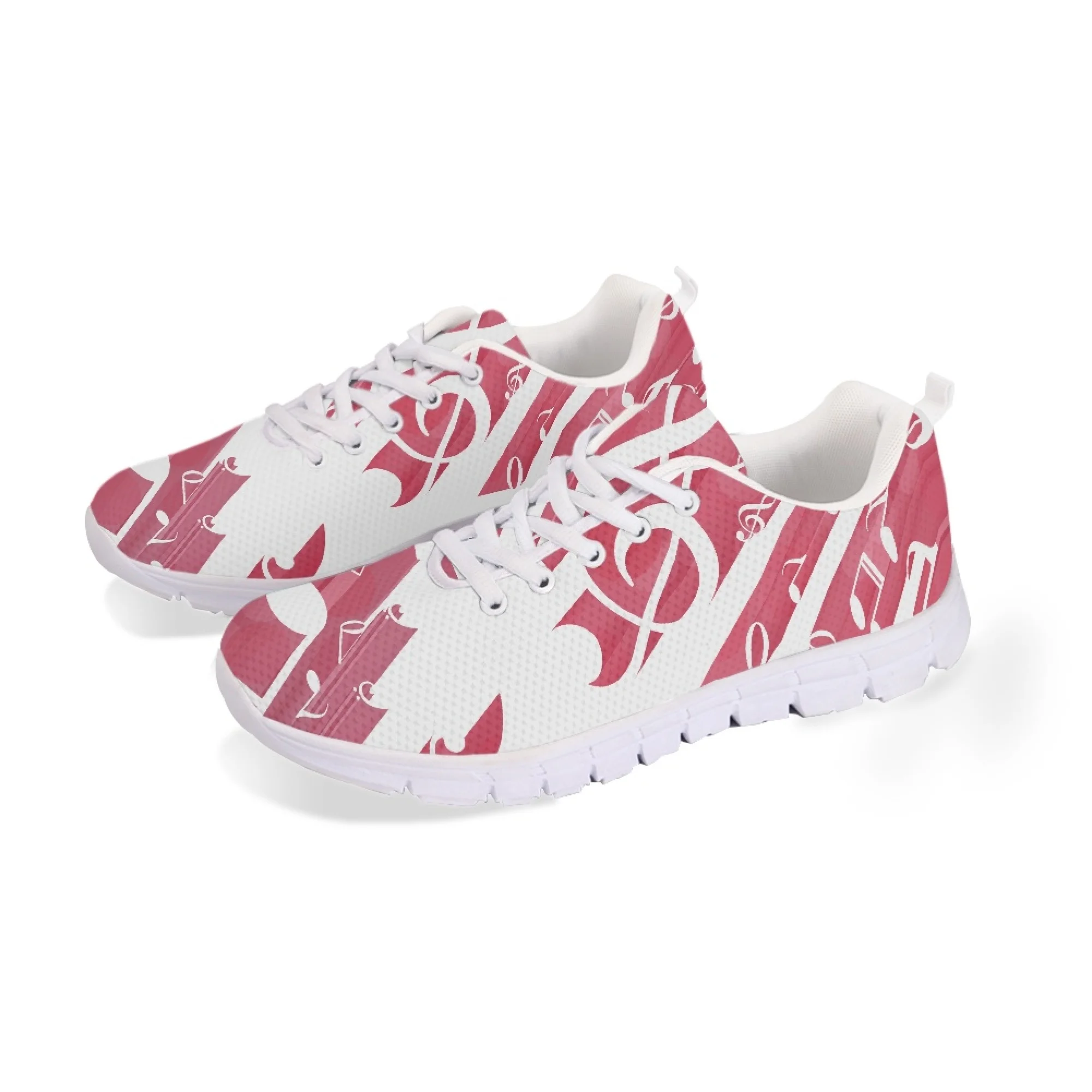 Yikeluo Fashion Mesh Sneakers Women Shoes Pink Musical Note Printing Ladies Lightweight Flats Footwear Zapatos Mujer