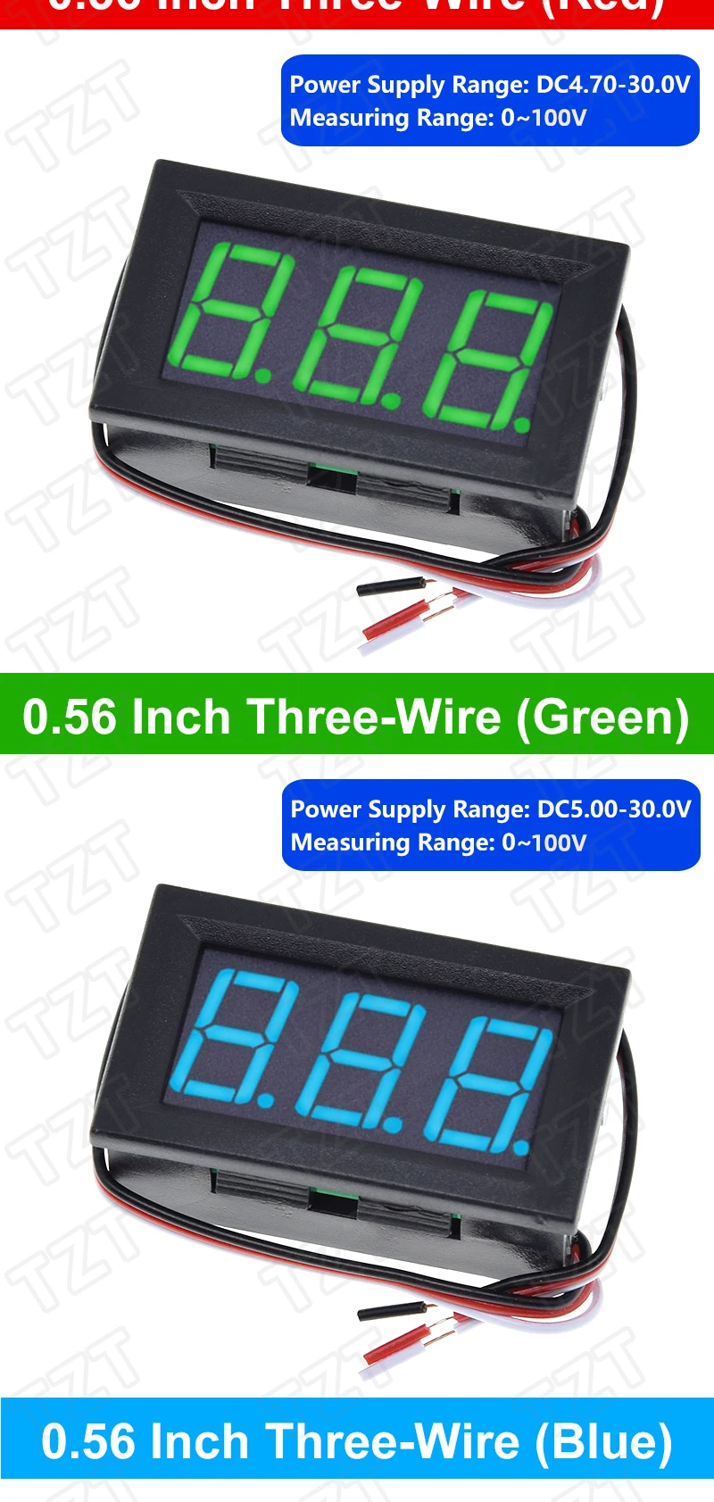 Digital Voltmeter 0,28/0,36/0,56 Zoll Digital Voltmeter Spannung Panel Meter Rot/Blau/Grün/Gelb Elektromobil Motorrad Auto – Detail 15