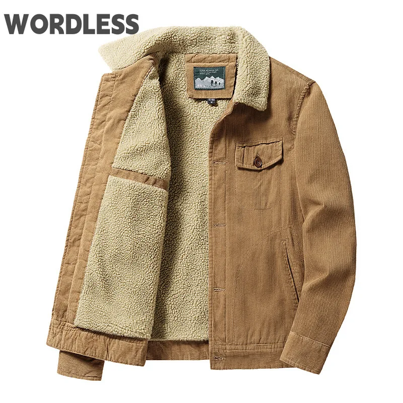 

Fleece Jacket Men Winter Thick Corduroy Jackets Coats Solid Color Zipper Turn Down Collar Windbreaker Male Casual Parkas Outwear