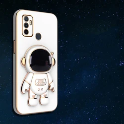 Astronaut-Themed Plating Phone Holder Case - Soft Back Cover Coque for OPPO A35 2021 (WHITE)