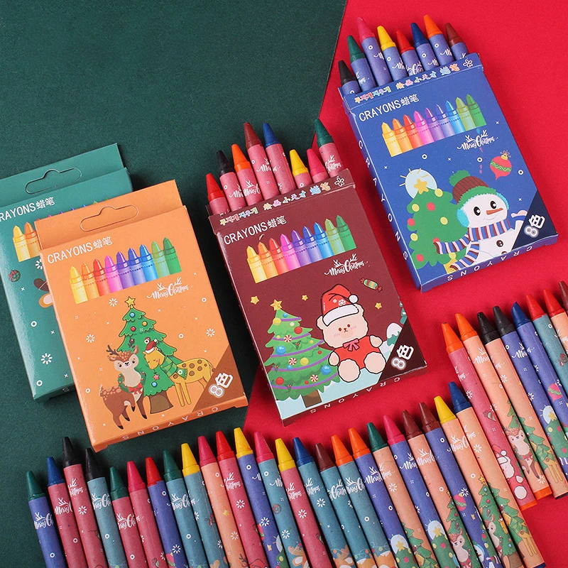 8 Colors Crayons Creative Cartoon Christmas Pens Drawing Non-Toxic Oil Pastels Kids Gifts Student Pastel Pencils Art Supplies