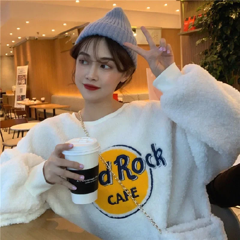 Women Harajuku Loose Casual Warm Tops O-Neck Autumn Winter Pullover Female Sweatshirt 2021 Letter Pattern Print Jumper with Bag