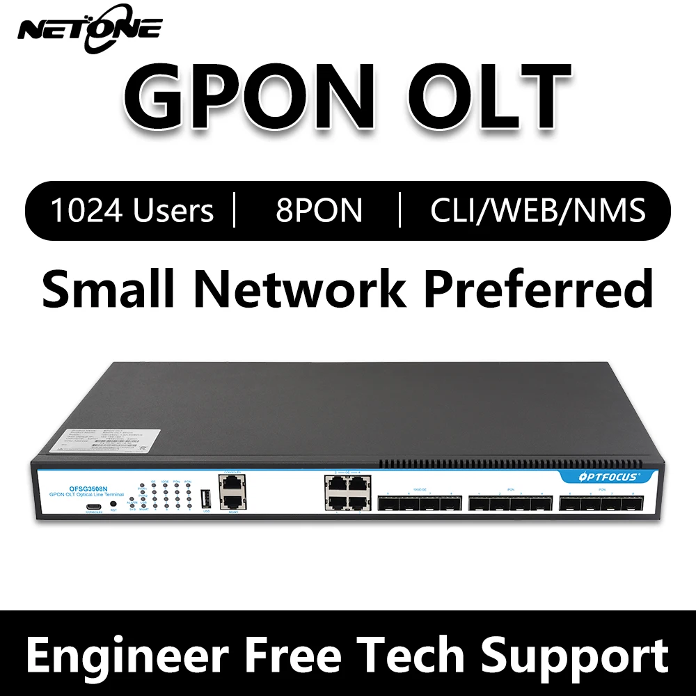 

OPTFOCUS GPON OLT 8PON 1024 ONU Users C++ 7dB 9dB SFP 10G Compatible with HUAWE ZTE FIBER HOME WEB CLI Free Shipping