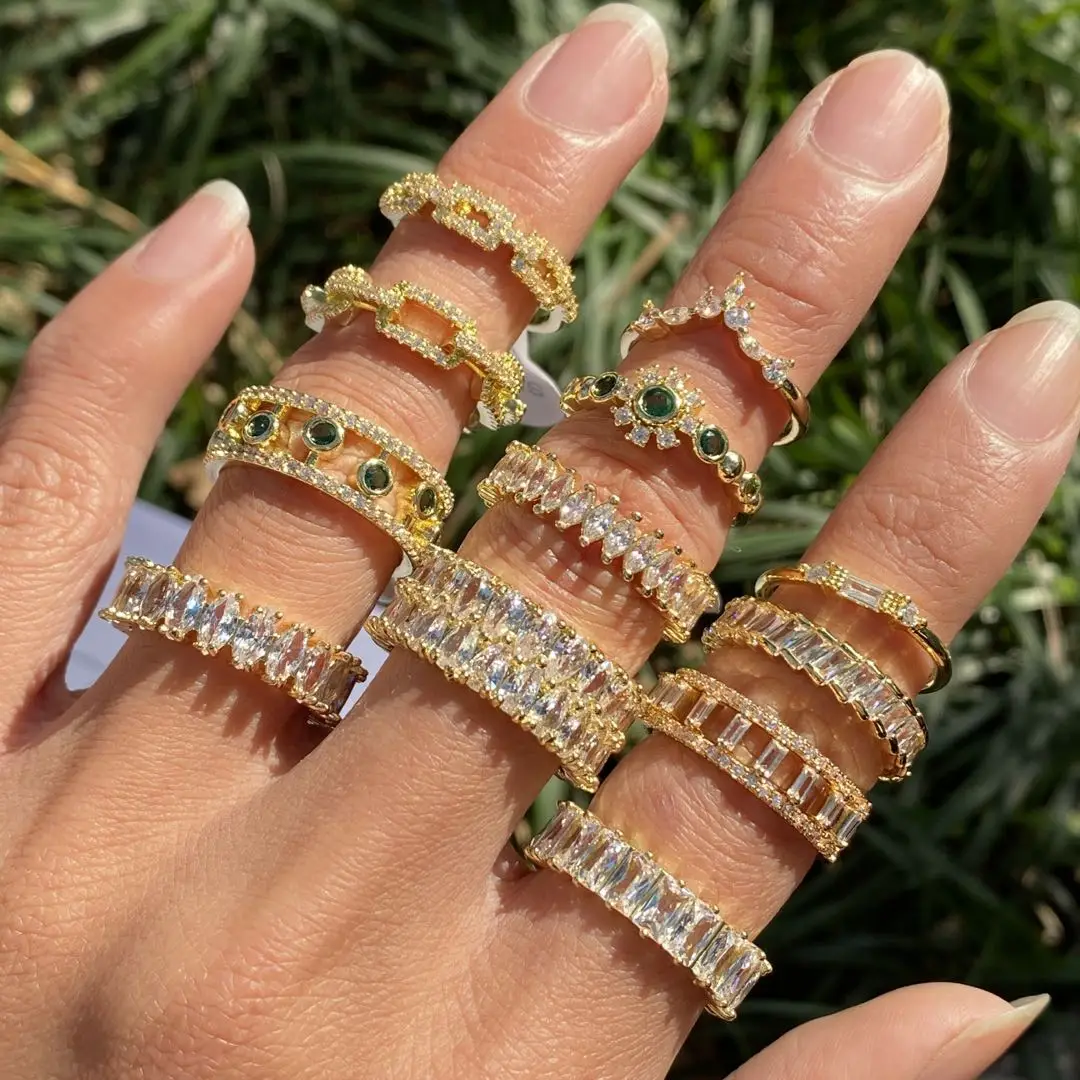Oval Gold Color Eternity Rings For Women Fashion Geometry Cubic Zirconia Finger Ring Wedding Party