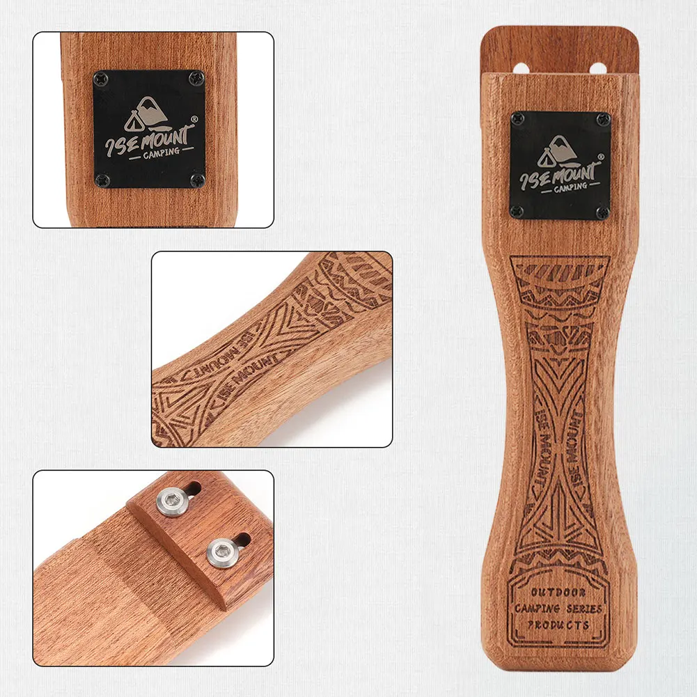 Sapele Outdoor Grill Pan Handle Adjustable Anti-Scalding Solid Wood Handle Portable Grill Plate Outdoor Camping Tool