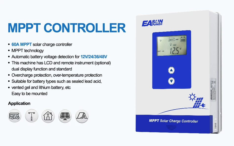 Description Picture 4 of itemEASUN 60A MPPT Solar Charge Controller 12V/24V/36V/48V Solar Panel Battery Intelligent Regulator for Lead-acid/Lithium