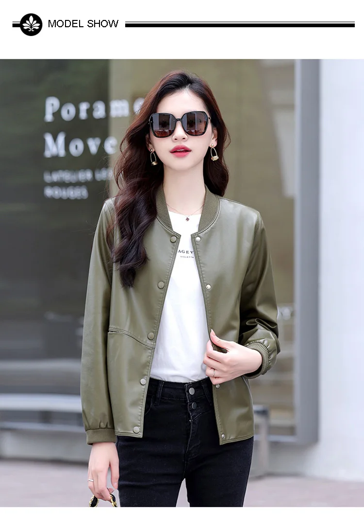 New Women Casual Leather Jacket Spring Autumn Fashion Patchwork V-Neck Single Breasted Loose Short Outerwear Split Leather