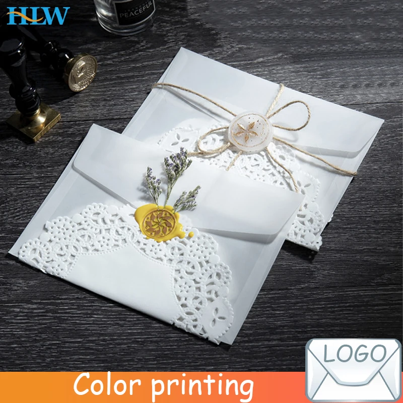 

10Pcs/Lot Custom Semi-transparent Sulfuric Acid Paper Envelopes For DIY Postcard Card Storage Wedding Invitation Gift Packing