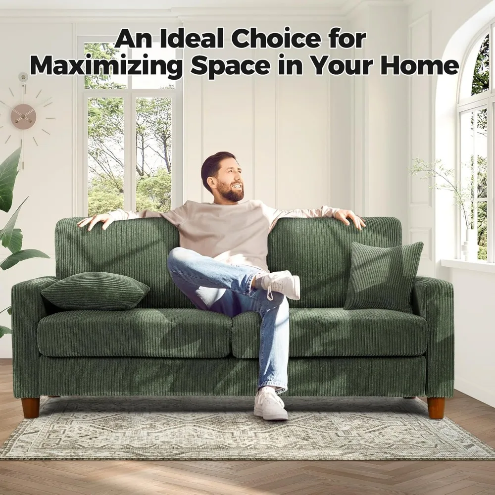 70in Green Sofa, Couches for Living Room 21in Extra Deep Seats, Comfy Corduroy Sofas for Living Room Bedroom Children's Sofas 5