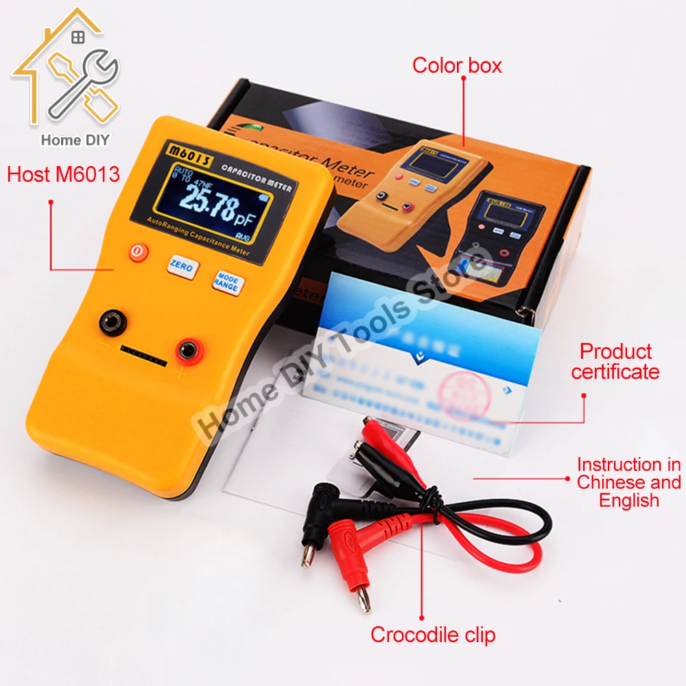 M6013 Digital Capacimeter High Precision Capacitor Meter Professional Measuring Capacitance Resistance Capacitor Circuit Tester 6