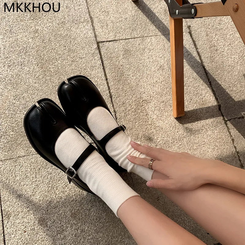 MKKHOU Fashion Women's Shoes New High Quality Leather Split Toe Mary Jane Shoes Comfortable Low Heel Women Shoes Lolita