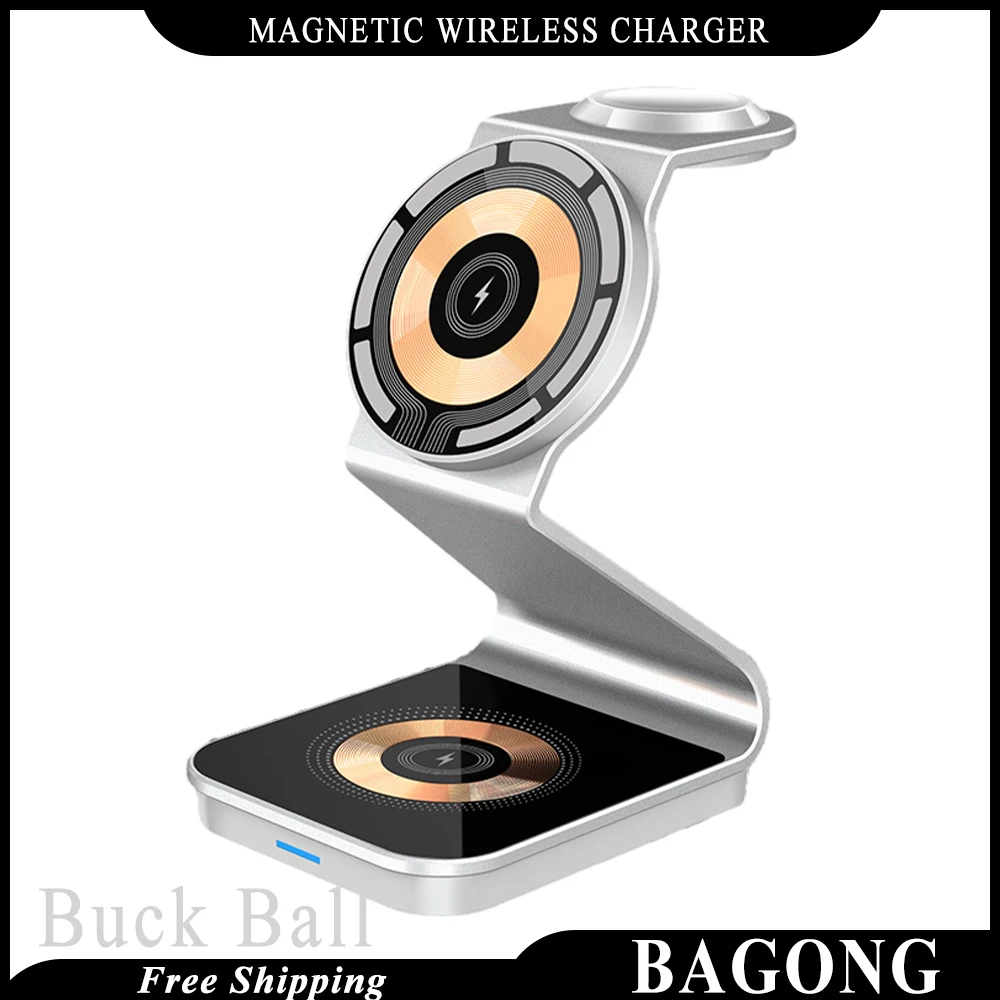 

Yxd Magnetic Wireless Charger 3 In 1 Ultrathin Aluminum Alloy Magnetic Bracket Charger For iPhone Type-C Wired Home Desk Gifts